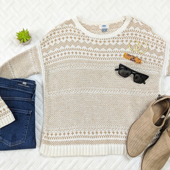 Old Navy Sweaters - Fair Isle Sweater Brown Ivory Cotton Nordic